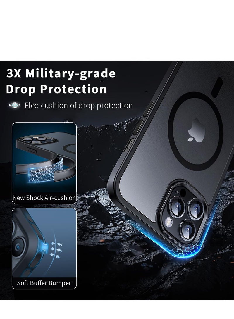 انفوسن غطاء غطاء ايفون 15 برو متوافق مع ماجسيف جراب مقاوم للصدمات بتصميم مغناطيسي شفاف غير لامع غطاء خلفي صلب مع مغناطيس لغطاء ايفون 15 برو اسود - Image 4