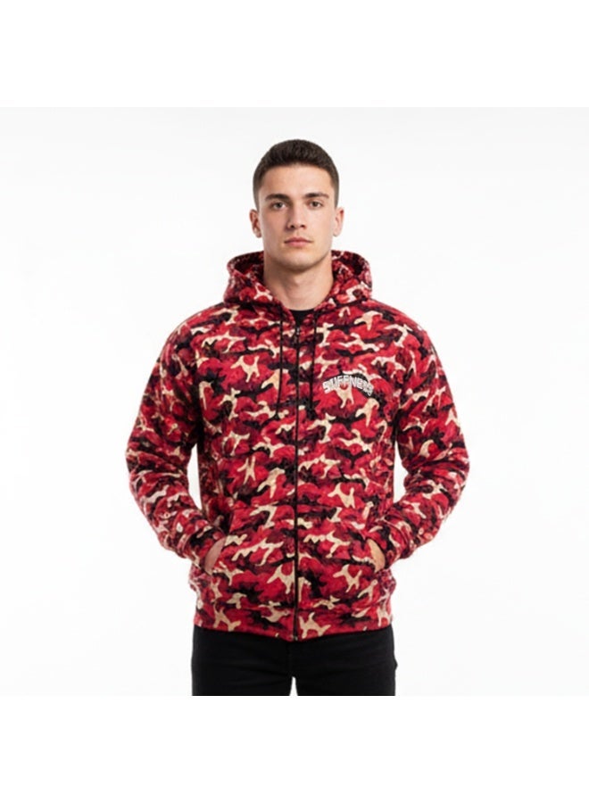 سيزار هودي  رجالي مصمم بننقش جيشي ومزود بطباعة علي الضهر والصدر - Image 1