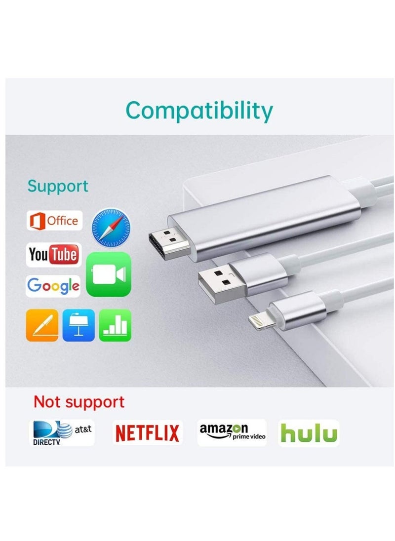 Generic - Apple Lightning to HDMI Cable for iPhone to TV, Compatible for iPhone iPad to HDMI Cable Cord, 5.8FT 1080P Digital AV Adapter HDTV Cable for iPhone/iPad to TV Projector Monitor - Image 1