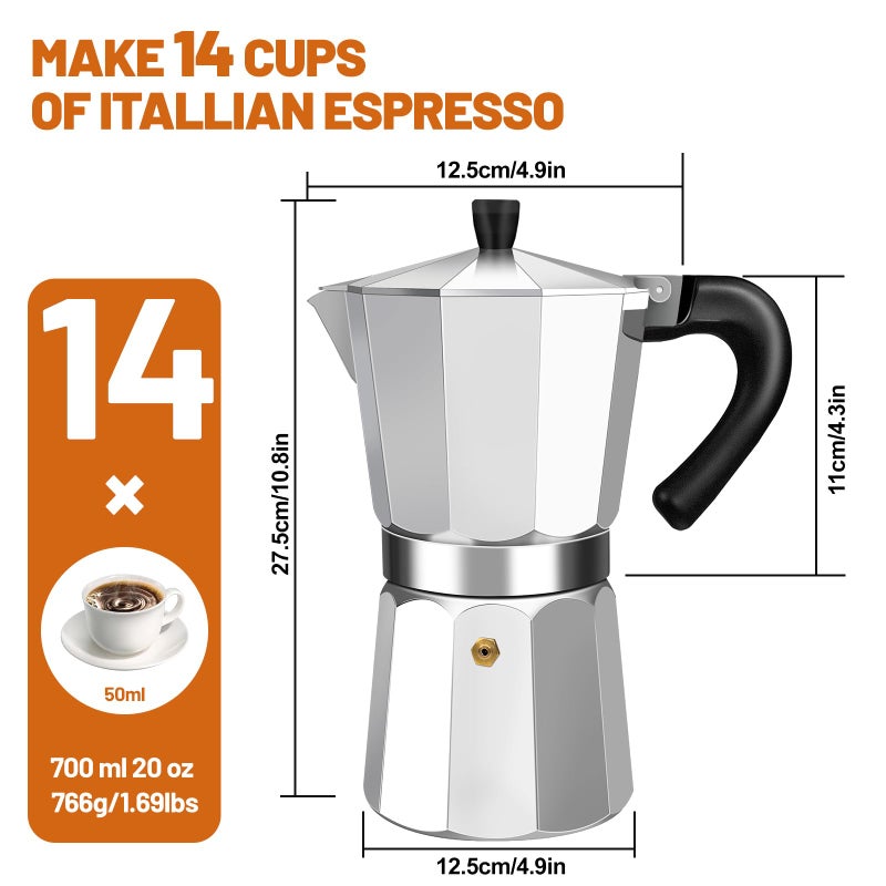 DITOSH 14 Cup Aluminum Espresso Stovetop Moka Pot Express Coffee Maker Percolator Italian Classic Mocha Coffee Machine for Italian and Cuban Cafe Brewing for Home & Camping 700ml 23oz - Image 2