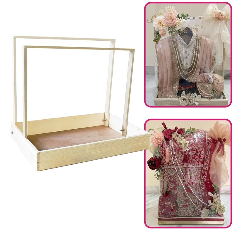 SIRI DECORE SIRI DECORE Trousseau Packing Chhab Mens Suit Packing Ladies Cloth Packing Wooden Basket Hamper For Gift DecorationPine Wood Basket12X18X25 Inch Wooden Tray And Frame V2 Square - Image 1