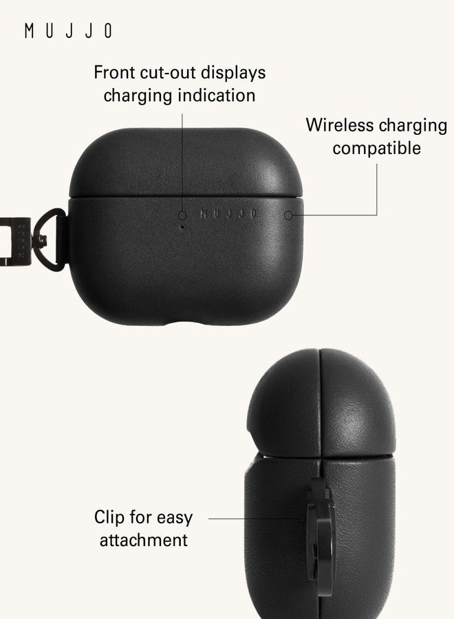 Mujjo حافظة مووجو إيشيلون الجلدية لآيربودز برو (الجيل الثالث) - متوافقة مع الشحن اللاسلكي - تصميم متين وفاخر - ملائمة آمنة - جلد فاخر - أسود - Image 2