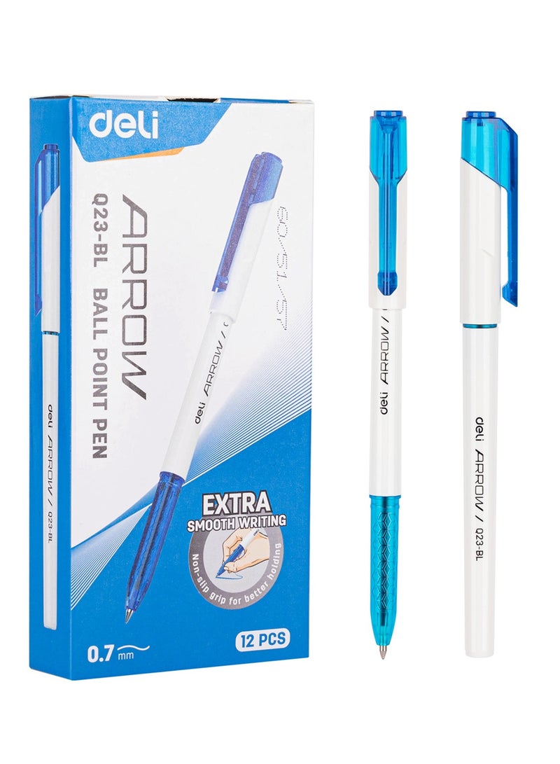 Deli 12-Piece Arrow Ballpoint Pen 0.7mm Tip Blue Ink - Image 1