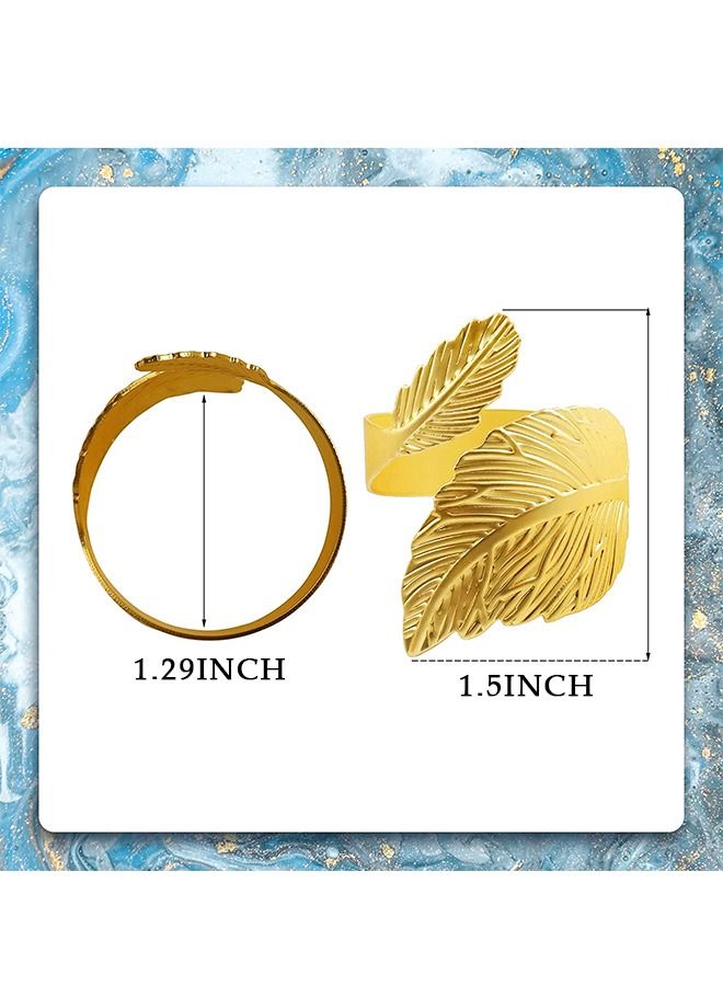 6 Pcs 3D Leaf Shape Carve Vintage Napkin Rings Set, Metal Colorproof Electroplating Gold Paper Towel Ring Holder, Metallic Napkin Towel Adornment for Party Table (Golden)  - Image 2