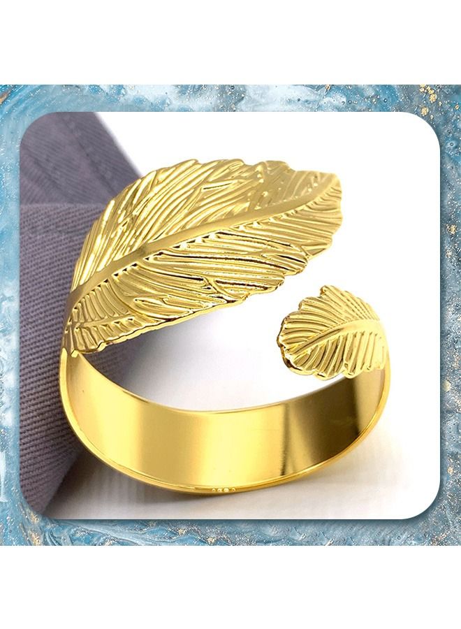 6 Pcs 3D Leaf Shape Carve Vintage Napkin Rings Set, Metal Colorproof Electroplating Gold Paper Towel Ring Holder, Metallic Napkin Towel Adornment for Party Table (Golden)  - Image 4