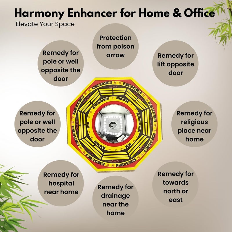 Plus Value Feng Shui Pakua Bagua Convex Mirror Home Office Shop Business Main Door Entrance Protection from Evil Eye Positive Energy 9 Inches Wall Hanging Decor Wooden - Image 4