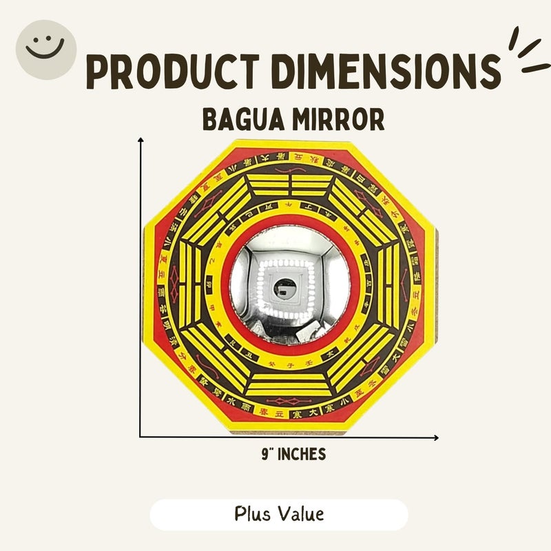 Plus Value Feng Shui Pakua Bagua Convex Mirror Home Office Shop Business Main Door Entrance Protection from Evil Eye Positive Energy 9 Inches Wall Hanging Decor Wooden - Image 3