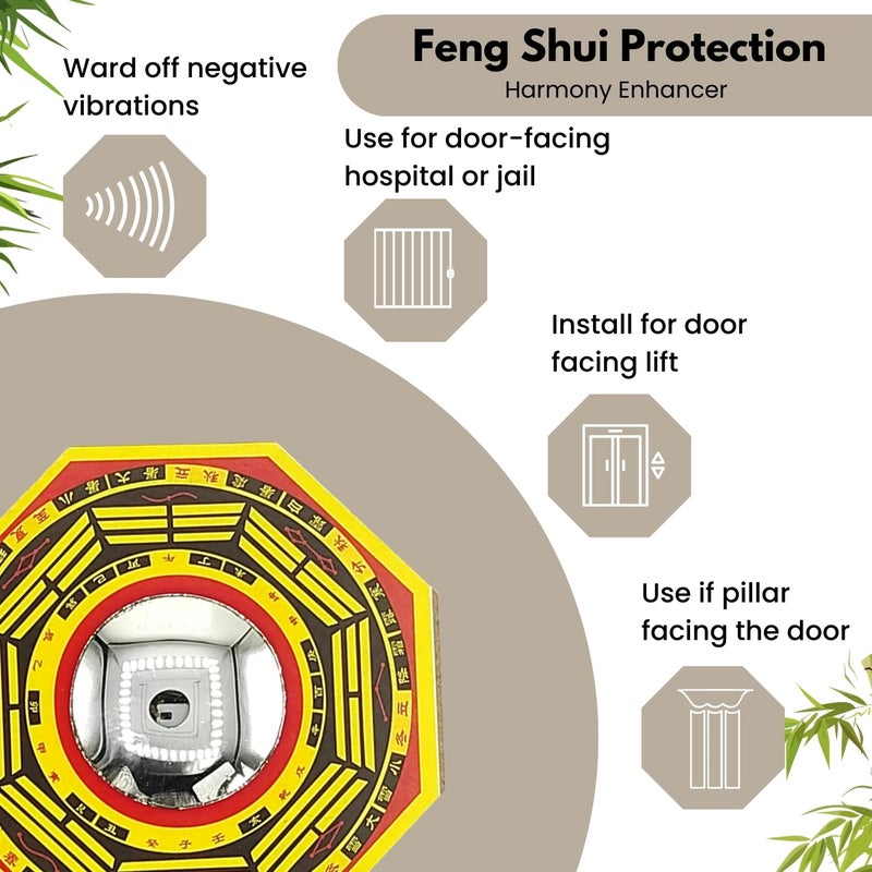Plus Value Feng Shui Pakua Bagua Convex Mirror Home Office Shop Business Main Door Entrance Protection from Evil Eye Positive Energy 9 Inches Wall Hanging Decor Wooden - Image 5