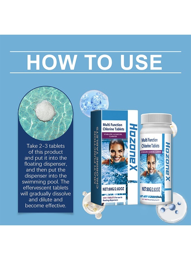 HOZONEX 80G Multifunction Chlorine Tablets,swimming pool effervescent tablet & applicator, For Swimming Pool Disinfection (1 Bottle Tablet) - Image 3