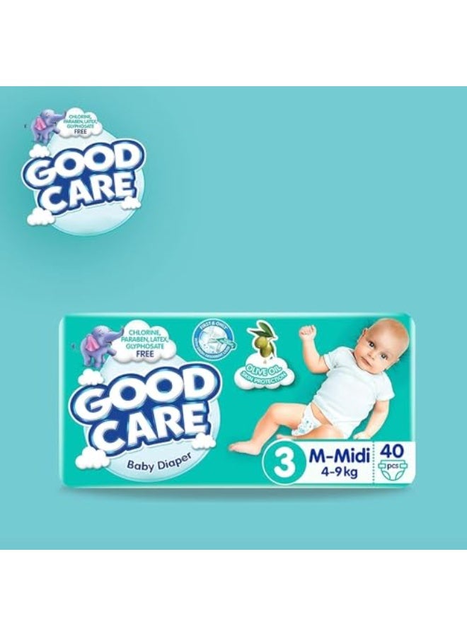 GOOD CARE Baby Diapers, Size 3 (M-Midi) for 4-9 kg, 40 Count