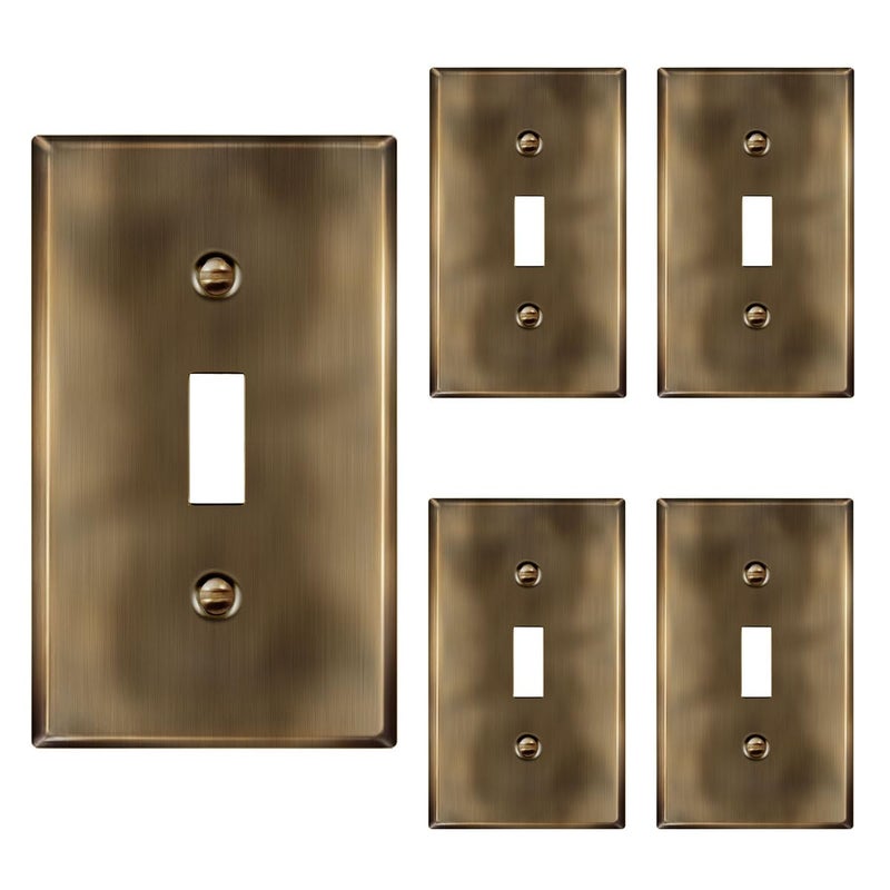ENERLITES Toggle Light Switch Metal Wall Plate Stainless Steel Switch Cover Corrosion Resistant Standard Size 1Gang 450 x 276 Stainless Steel 201 7711AB5PCS Antique Brass 5 pack - Image 2