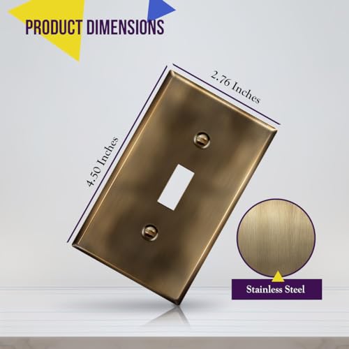 ENERLITES Toggle Light Switch Metal Wall Plate Stainless Steel Switch Cover Corrosion Resistant Standard Size 1Gang 450 x 276 Stainless Steel 201 7711AB5PCS Antique Brass 5 pack - Image 3