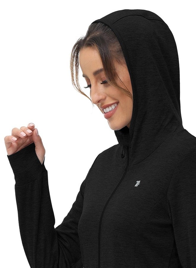 TBMPOY Womens UPF 50+ Sun Protection Hoodie Jackets Light Weight Long Sleeve Shirts Hiking Outdoor Full Zip Tops Black M - Image 3