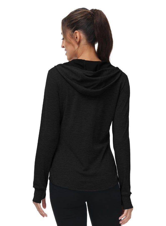 TBMPOY Womens UPF 50+ Sun Protection Hoodie Jackets Light Weight Long Sleeve Shirts Hiking Outdoor Full Zip Tops Black M - Image 2