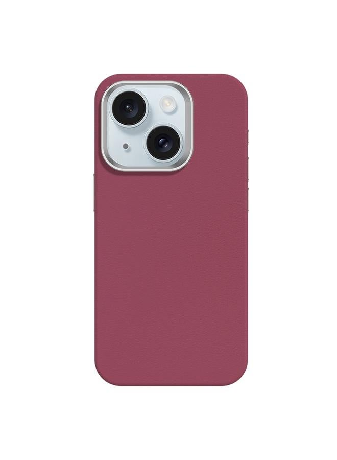 اس-توب جراب لهاتف iPhone 15 مصنوع من الجلد الناعم الملمس مع إطار معدني وعدسات من MagSafe - Image 1