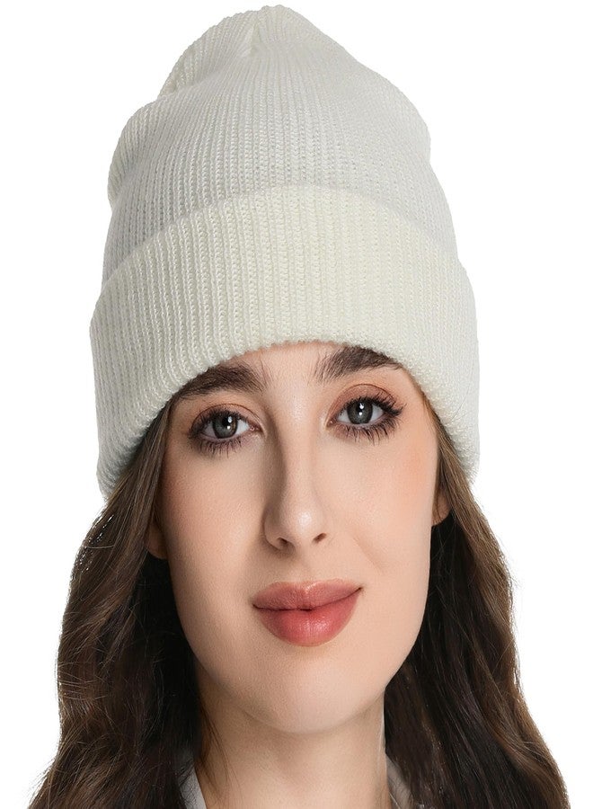 قبعة صوف ميرينو 100% للنساء والرجال، قبعات شتوية دافئة محبوكة بحافة مطوية، قبعات صوفية فضفاضة، قبعة صياد، قبعة ساعة بيضاء - Image 1