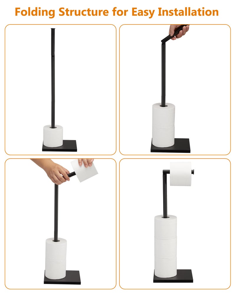 DECLUTTR Free Standing Bathroom Toilet Paper Holder Stand with Reserve, Stainless Steel Pedestal Tissue Roll Holder, Black DECLUTTR - Image 4