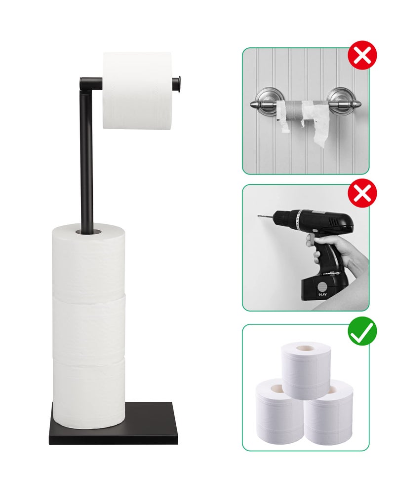 DECLUTTR Free Standing Bathroom Toilet Paper Holder Stand with Reserve, Stainless Steel Pedestal Tissue Roll Holder, Black DECLUTTR - Image 5