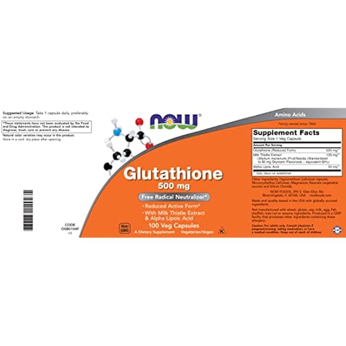 Now Glutathione 500 mg, 100 Vegan Capsules (Pack of 2) - Reduced Form GSH Supplement - Enhanced with Milk Thistle Extract and Alpha Lipoic Acid - Image 4