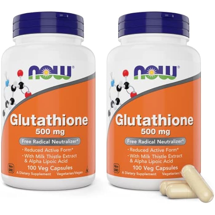 Now Glutathione 500 mg, 100 Vegan Capsules (Pack of 2) - Reduced Form GSH Supplement - Enhanced with Milk Thistle Extract and Alpha Lipoic Acid - Image 1