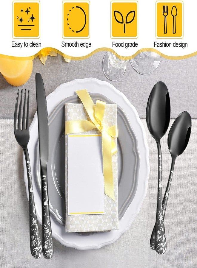 DLEST Premium Flower Design Black Stainless Steel Cutlery Set - 20 Pieces | Rust-Resistant, Dishwasher Safe, Elegant Design | Ideal for Home and Restaurant Use, Perfect for Family Meals - Image 3