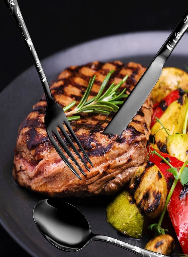 DLEST Premium Flower Design Black Stainless Steel Cutlery Set - 20 Pieces | Rust-Resistant, Dishwasher Safe, Elegant Design | Ideal for Home and Restaurant Use, Perfect for Family Meals - Image 5