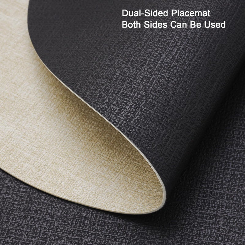 Chitomars Placemats and Coasters  Washable Reversible Placemats Round Faux Leather Wipeable Place Mats Non Slip Heat Resistant Indoor Outdoor Table Mats (Set of 6  Cream Black) - Image 1