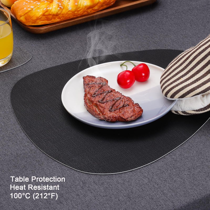 Chitomars Placemats and Coasters  Washable Reversible Placemats Round Faux Leather Wipeable Place Mats Non Slip Heat Resistant Indoor Outdoor Table Mats (Set of 6  Cream Black) - Image 3