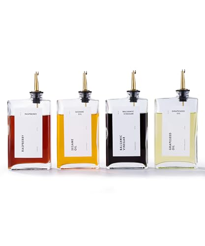 APT 1101 Olive Oil Dispenser for Kitchen, Cooking Oil and Vinegar Dispenser Set, Olive Oil Bottle, Soy sauce dispenser, coffee syrup bottles with stainless steel pourers - 4 pcs, Gold - Image 1
