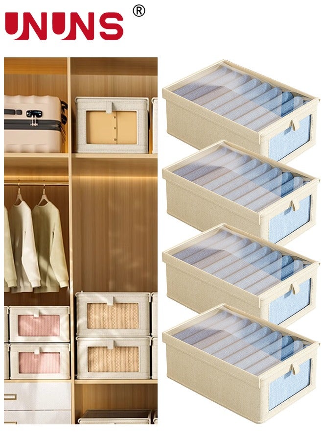 UNUNS 4 PCS Cotton and Linen Storage Boxes,Clothes Storage Boxes For Organizing Clothes,Toys,Books,Shelves,Wardrobe Storage Baskets,Large Storage Box Baskets With Handles,Visual Windows,40*25*20cm  - Image 1