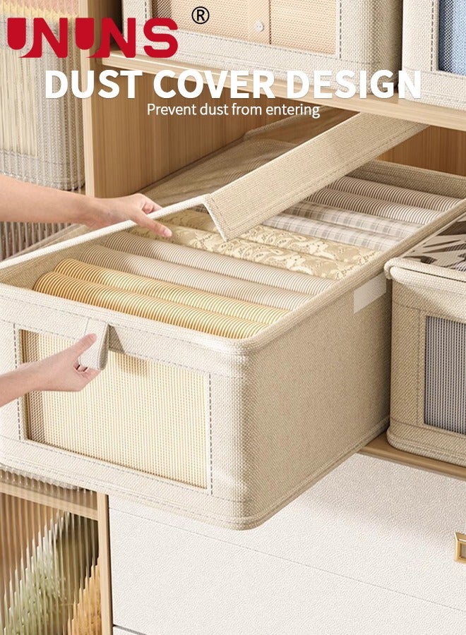 UNUNS 4 PCS Cotton and Linen Storage Boxes,Clothes Storage Boxes For Organizing Clothes,Toys,Books,Shelves,Wardrobe Storage Baskets,Large Storage Box Baskets With Handles,Visual Windows,40*25*20cm  - Image 4
