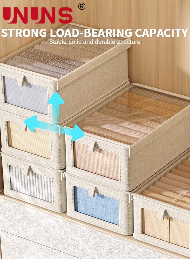 UNUNS 4 PCS Cotton and Linen Storage Boxes,Clothes Storage Boxes For Organizing Clothes,Toys,Books,Shelves,Wardrobe Storage Baskets,Large Storage Box Baskets With Handles,Visual Windows,40*25*20cm  - Image 5