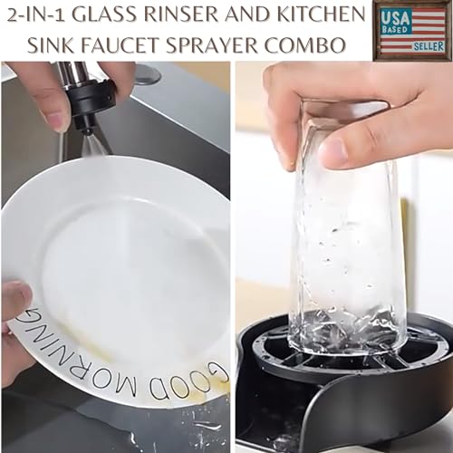 AquatiQ 2in1 Glass Rinser Sink Sprayer Attachment High Pressure Cup Washer for Kitchen Sink Matte Black Bottle Cleaner Stainless Steel Cup Cleaner Fits Standard Counter Holes - Image 3