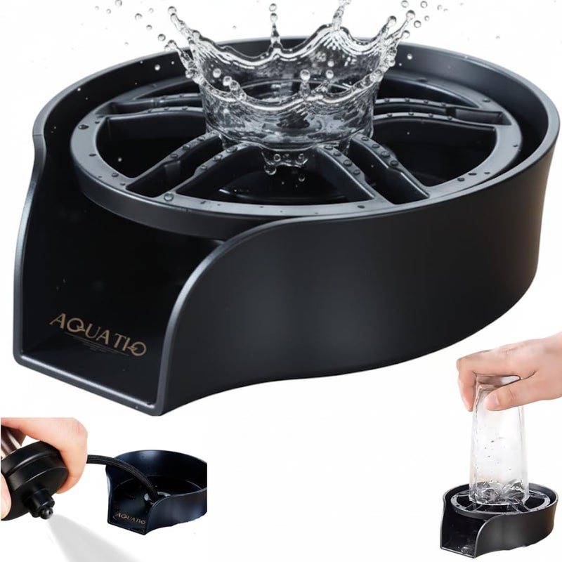 AquatiQ 2in1 Glass Rinser Sink Sprayer Attachment High Pressure Cup Washer for Kitchen Sink Matte Black Bottle Cleaner Stainless Steel Cup Cleaner Fits Standard Counter Holes - Image 2
