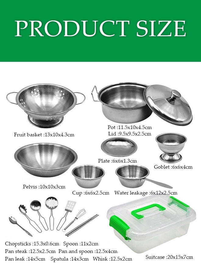 DUNISO 17Pcs Kids kitchen toy set, stainless steel  pot set, tiny size pretend cooking utensils toys, with carrying case, suitable for boys and girls - Image 2