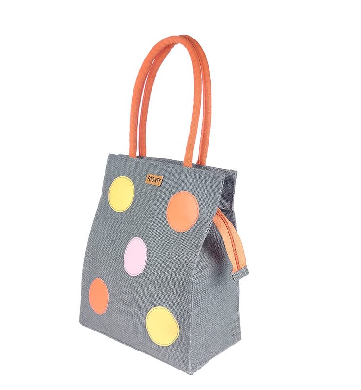 FOONTY Polka Popup Style Jute Lunch Bag Men And Women(Grey,Fsss1901C), 1000 milliliter - Image 1