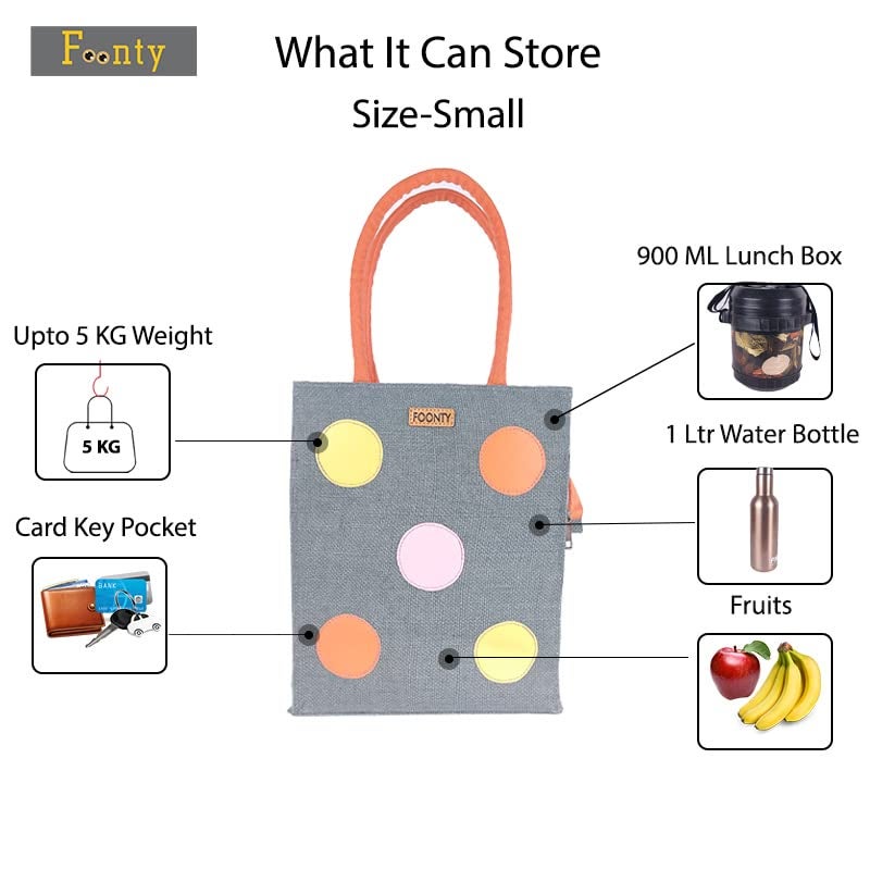 FOONTY Polka Popup Style Jute Lunch Bag Men And Women(Grey,Fsss1901C), 1000 milliliter - Image 5