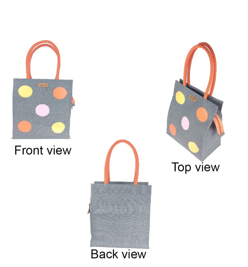 FOONTY Polka Popup Style Jute Lunch Bag Men And Women(Grey,Fsss1901C), 1000 milliliter - Image 2