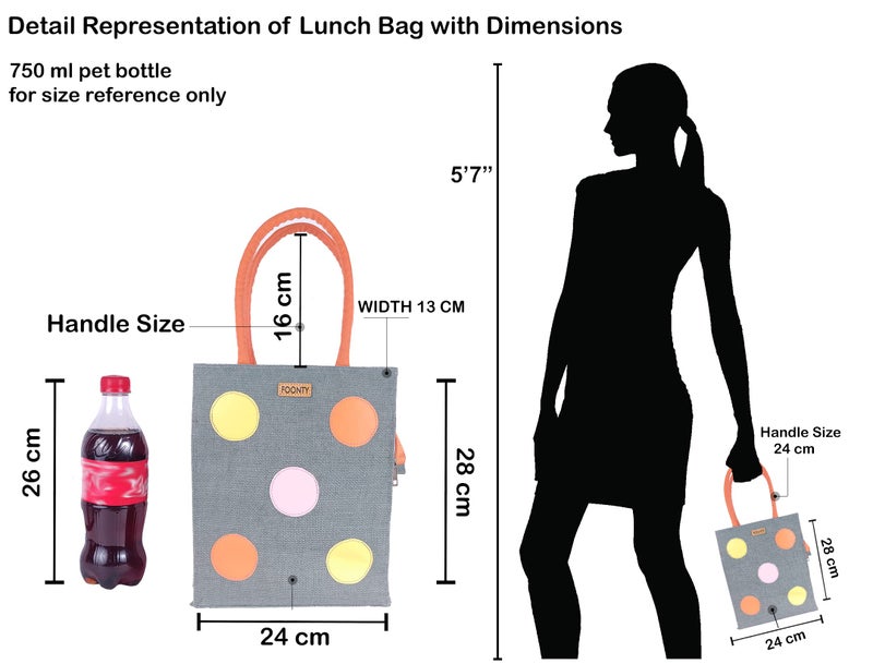 FOONTY Polka Popup Style Jute Lunch Bag Men And Women(Grey,Fsss1901C), 1000 milliliter - Image 4