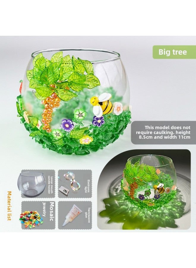 Loquat Handmade DIY Mosaic Lantern Material Bag Thanksgiving Lantern Candlestick Girl Toy Kindergarten Art Table Lamp-Color:Big Tree 【large Candlestick】 Ultra-thin Highly Transparent Mosaic Material Pack - Image 1