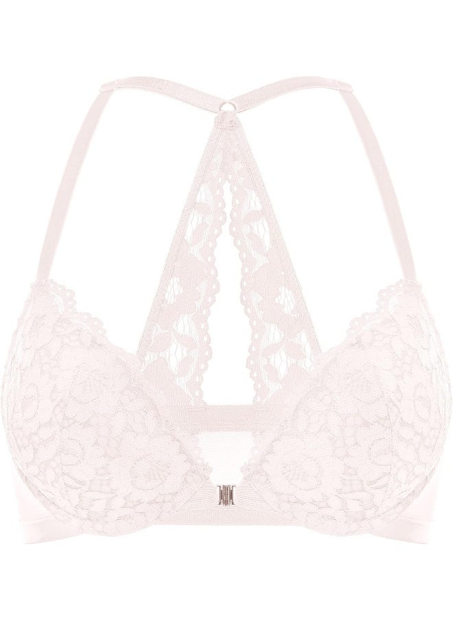 DOBREVA DOBREVA Women's Push Up Bra Racerback Front Closure Bras Lace Padded Underwire Plunge Floral  - Image 1