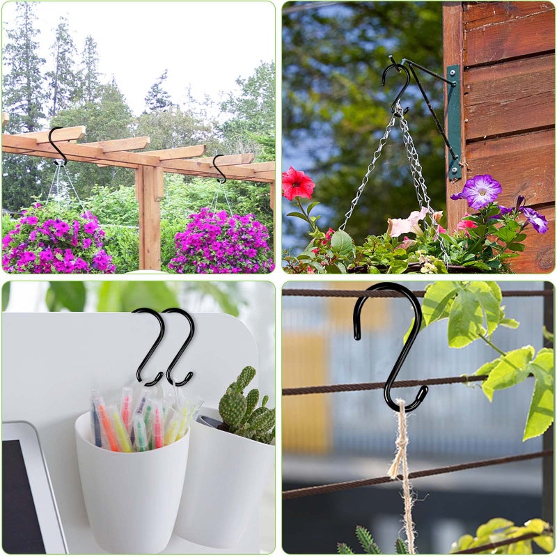 DINGEE 6 Inch Heavy Duty S Hooks, Large S Hooks for Hanging Plants, Vinyl Coated S Hooks 6 Pack Sturdy Non Slip Black S Hooks for Hanging Closet,Bird Feeders,Kitchen,Large Object,Garden Tools - Image 5