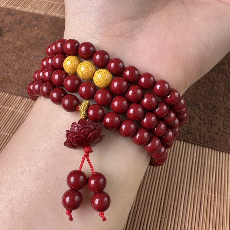 108 Bead Cinnabar Buddhist Prayer Beads Bracelet for Men and Women, Purple Gold Sand Necklace