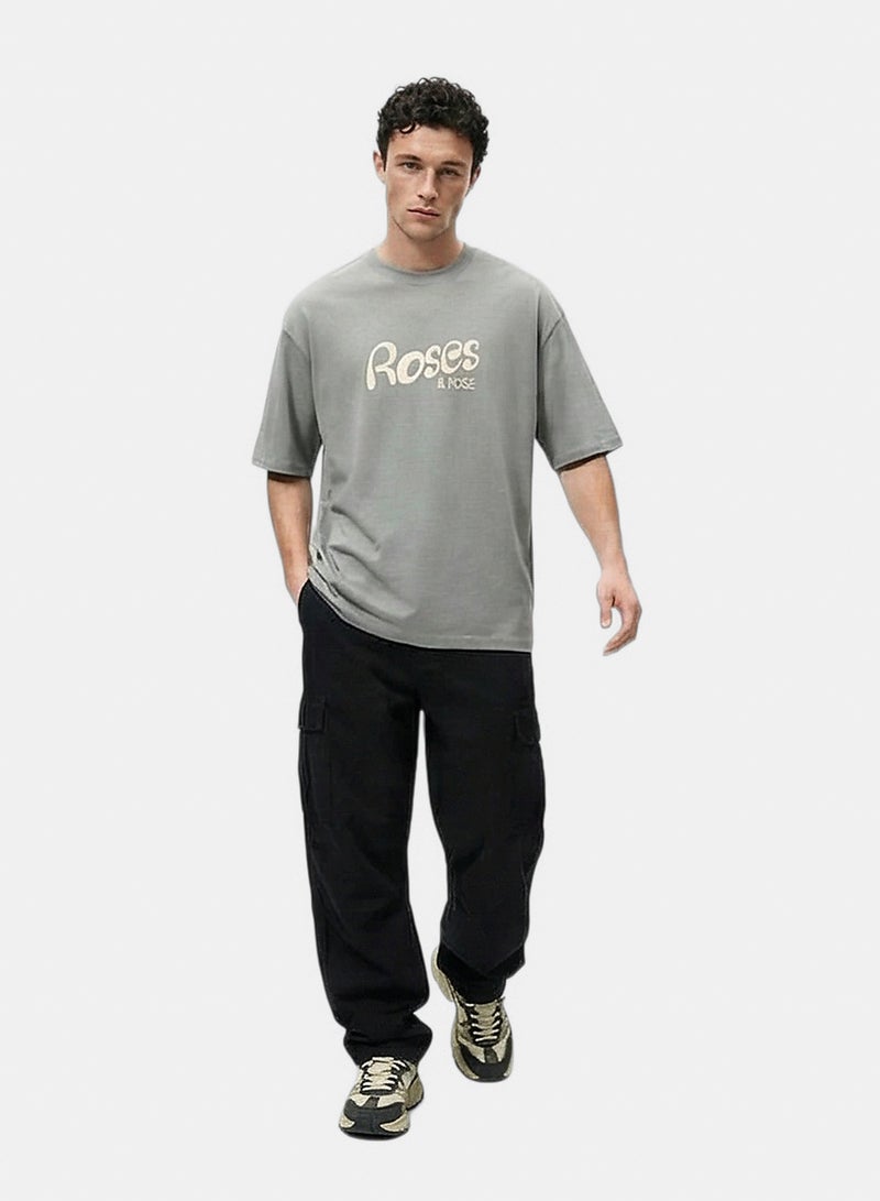 RAVIN Men Ravin Grey Roses & Friends Graphic Print Oversized T-Shirt - Image 3