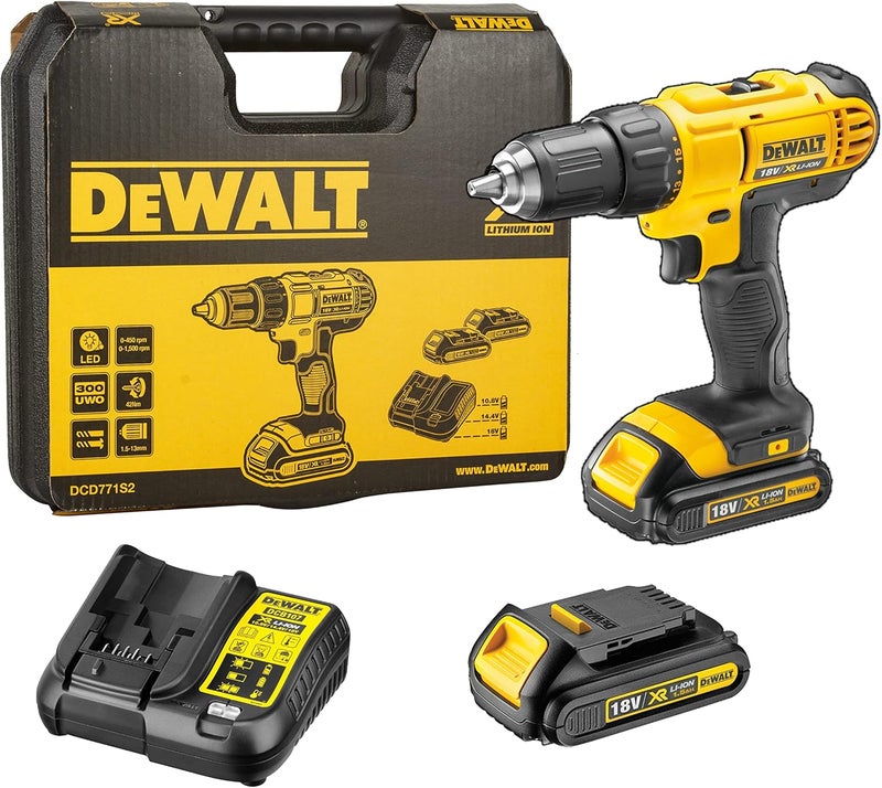DEWALT Compact Drill Driver With 1.5Ah Battery, Yellow/Black, Dcd771S2 - Image 1