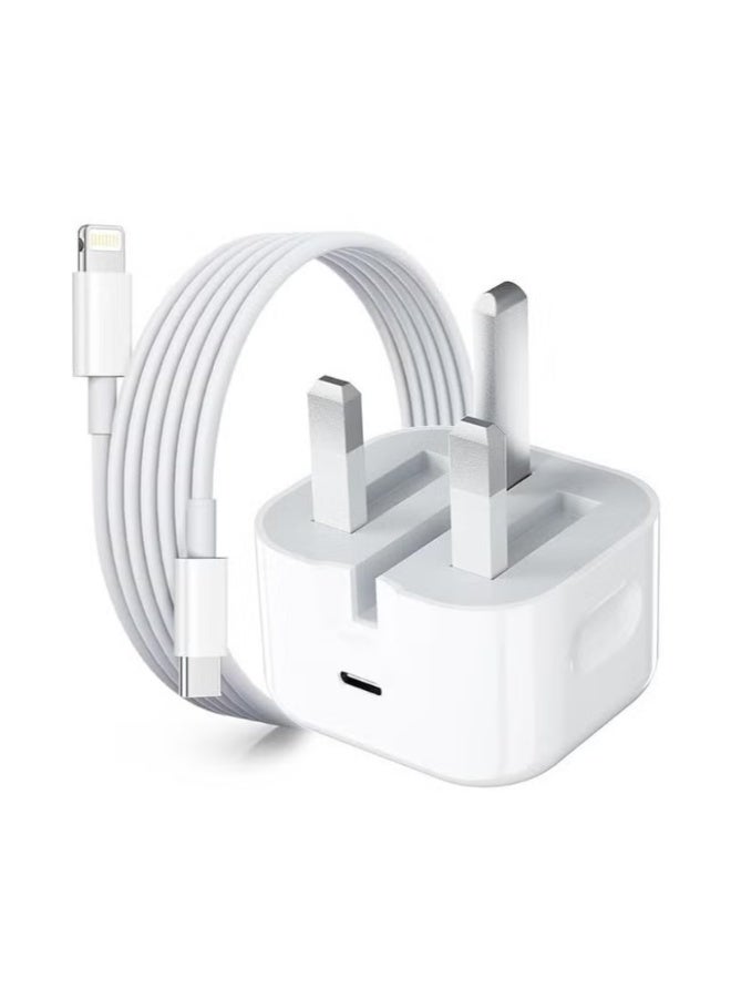شاحن سريع USB-C بقوة 20 واط مع كابل USB-C إلى Lightning متوافق مع أجهزة iPhone 14 و13 و12 و11 Pro Max وXR وXS وX، | ويدجتس ماتريكس - Image 1