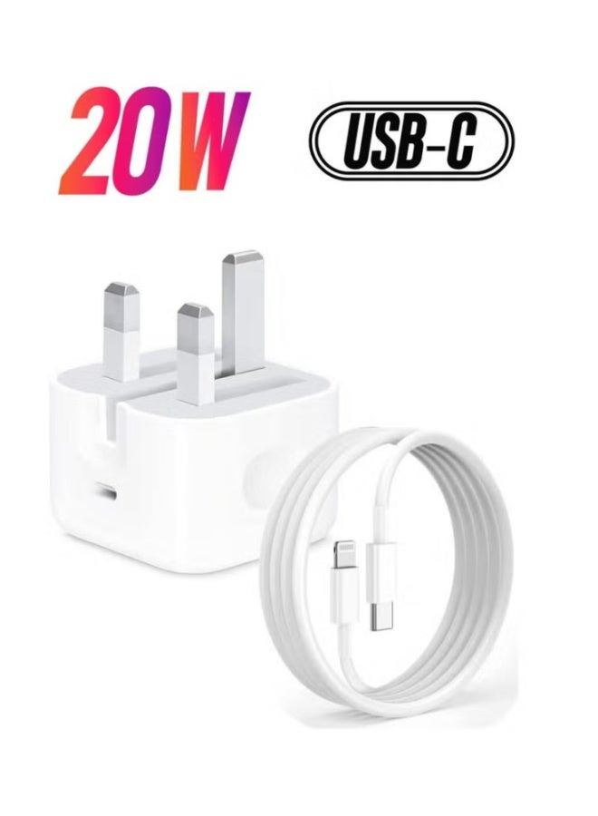 شاحن سريع USB-C بقوة 20 واط مع كابل USB-C إلى Lightning متوافق مع أجهزة iPhone 14 و13 و12 و11 Pro Max وXR وXS وX، | ويدجتس ماتريكس - Image 2