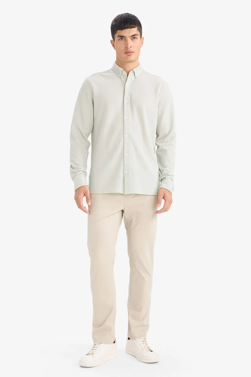 ديفاكتو Regular Fit Polo Collar Long Sleeve Shirt