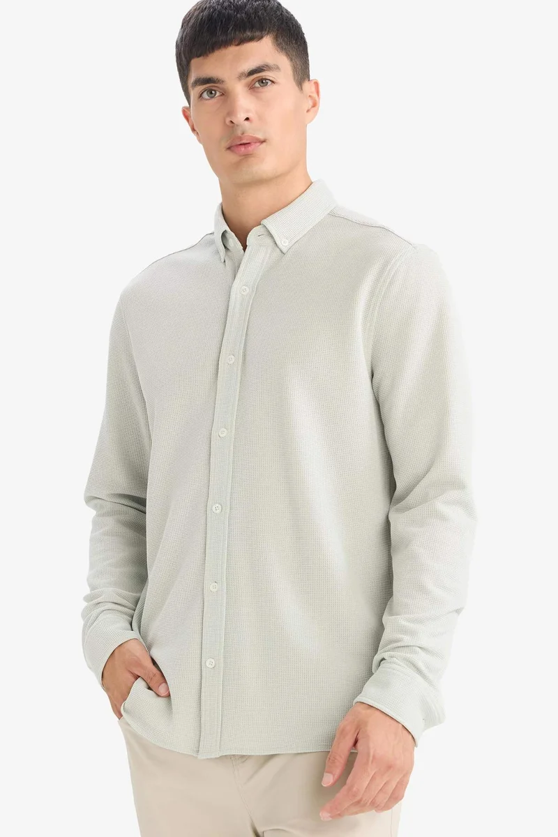 ديفاكتو Regular Fit Polo Collar Long Sleeve Shirt