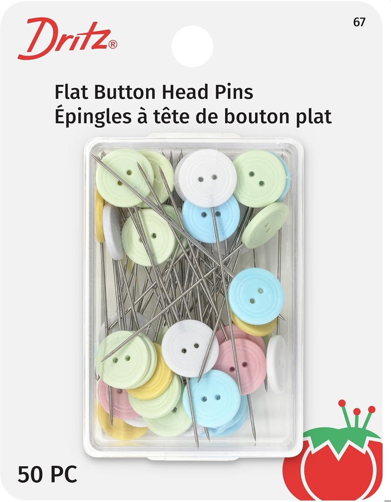 Dritz 67 Flat Head Pins, Button, 1-3/4-Inch (50-Count) - Image 1